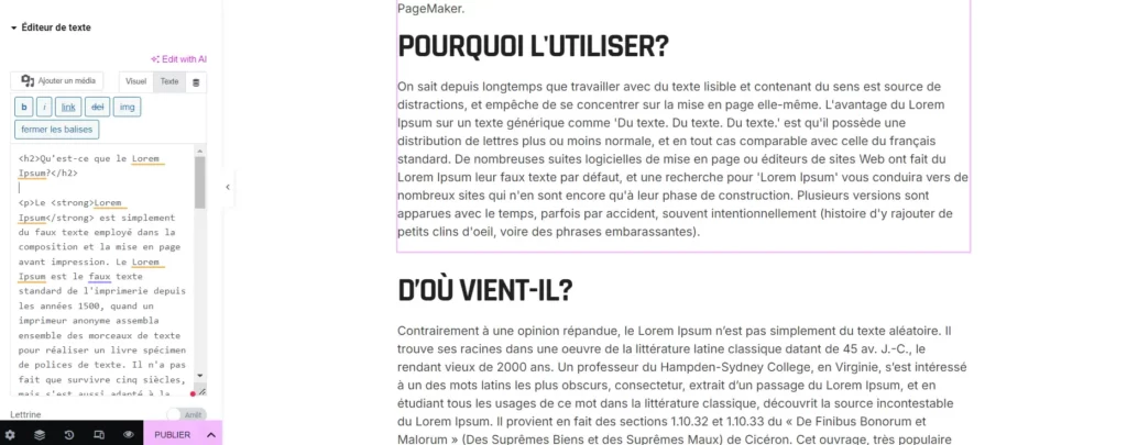 personnalisation bloc texte elementor