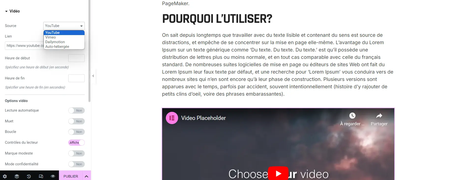 personnalisation bloc video elementor