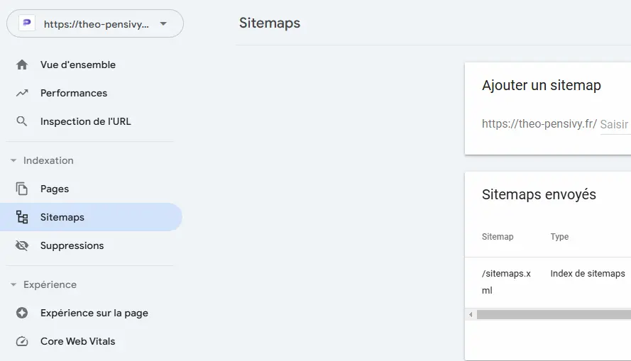 onglet sitemap de la google search console